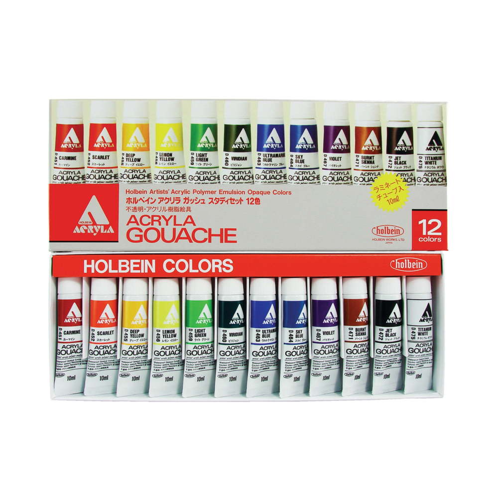 Holbein Acryla Gouache 12-Color Paint Set, 12ml